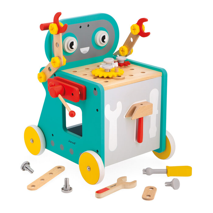 Janod Houten speelgoed - Brico'kids - gereedschapswagen robot