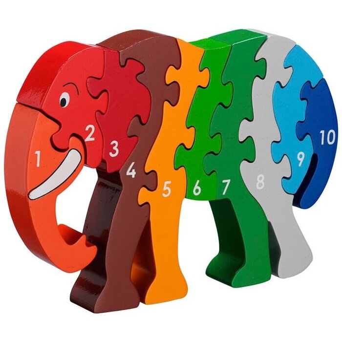 Lanka Kade Cijfer houten puzzel - 1 tot 10  Olifant (10 stuks)