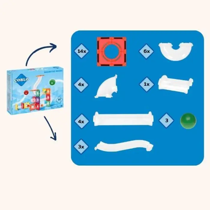 Coblo Magnetische tegels - Classic Knikkerbaan - Uitbreiding  35 stuks
