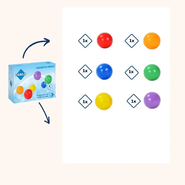 Coblo Magnetische tegels - Classic Knikkerbaan balletjes  - 6 stuks - Uitbreidingen