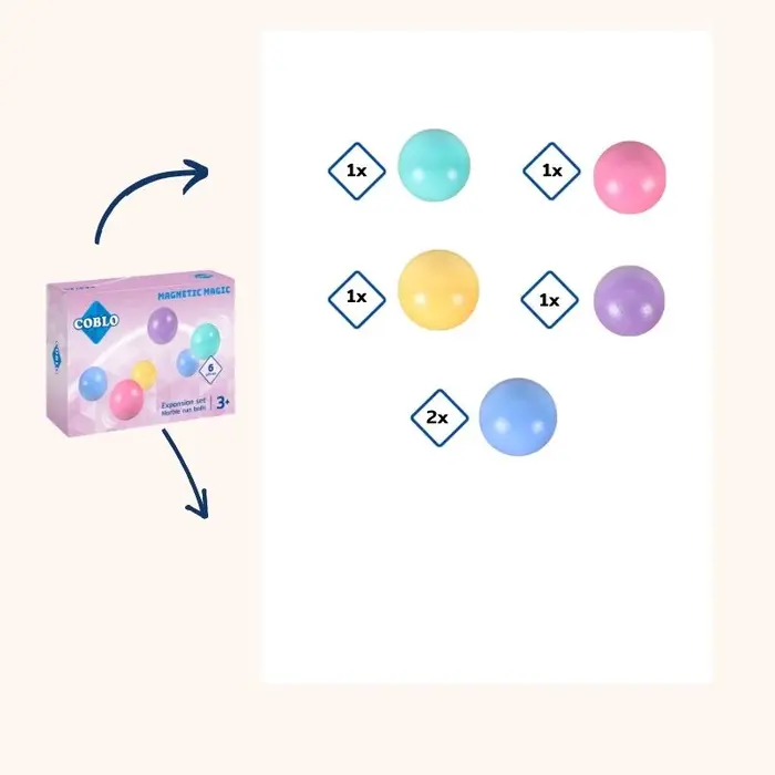 Coblo Magnetische tegels - Pastel Knikkerbaan balletjes  - 6 stuks - Uitbreidingen