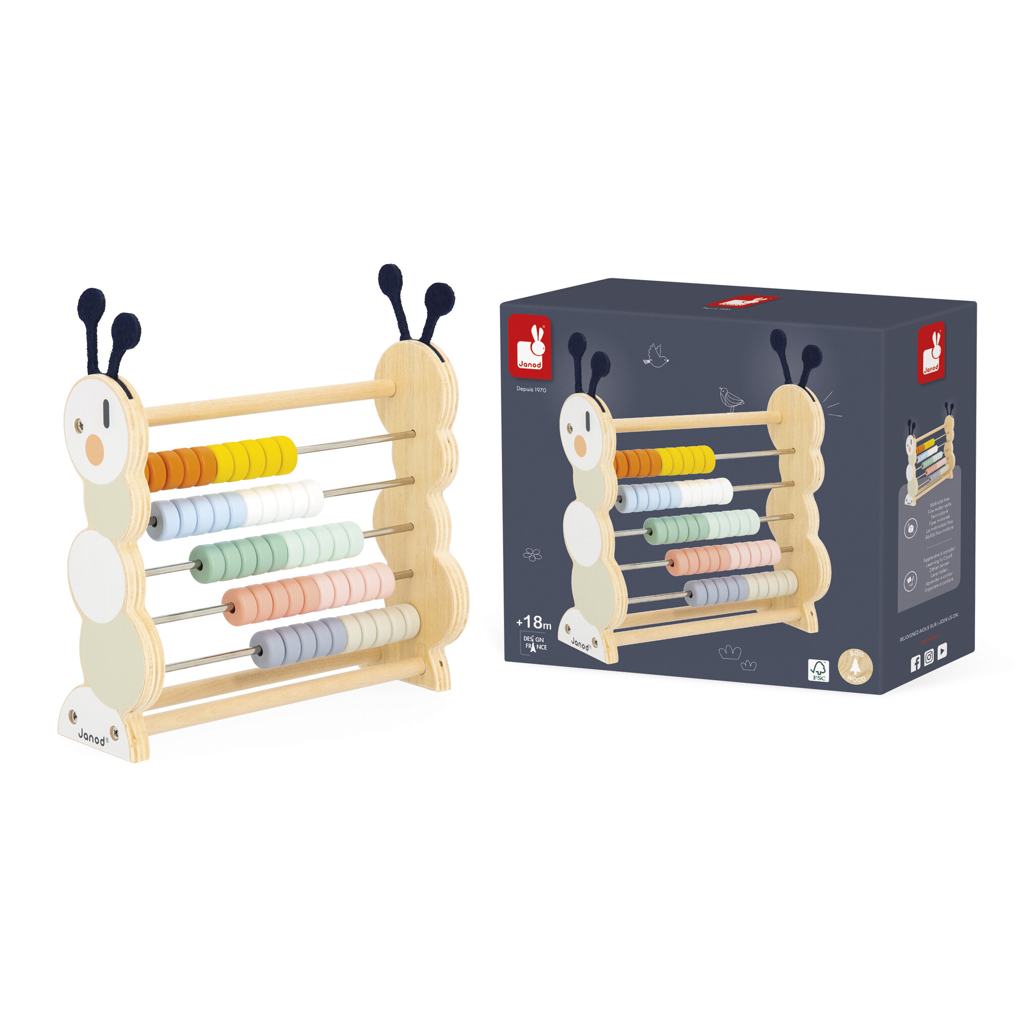 Janod Houten speelgoed - Telraam de rups - Sweet Cocoon