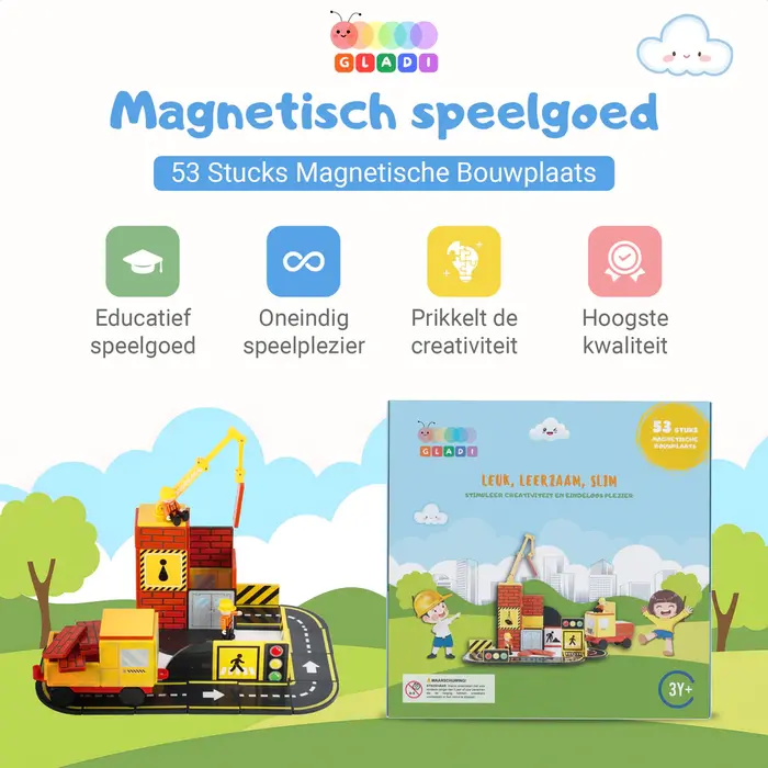 Gladi Magnetische tegels - bouwplaats 53 delig
