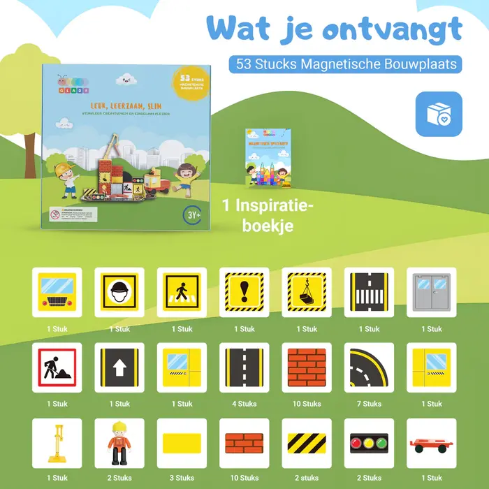 Gladi Magnetische tegels - bouwplaats 53 delig