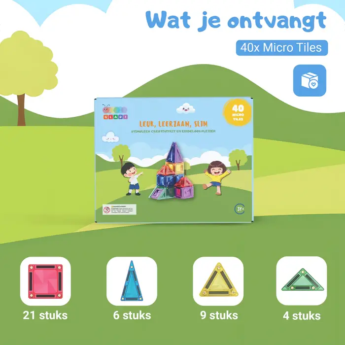 Gladi Magnetische micro tegels (klein "reis"formaat) 40 delig