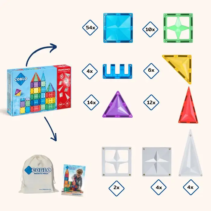 Coblo Magnetische tegels - classic PROMO DEAL - 100 stuks met gratis 10 zilveren tegels