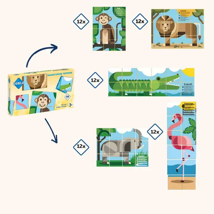 Coblo Magnetische tegels - Toppers Dieren - 60 stuks