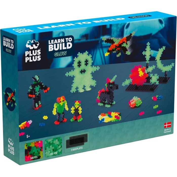 Plus-Plus Mini - learn to build, Glow - 500 stukjes met 2 bouwplaten