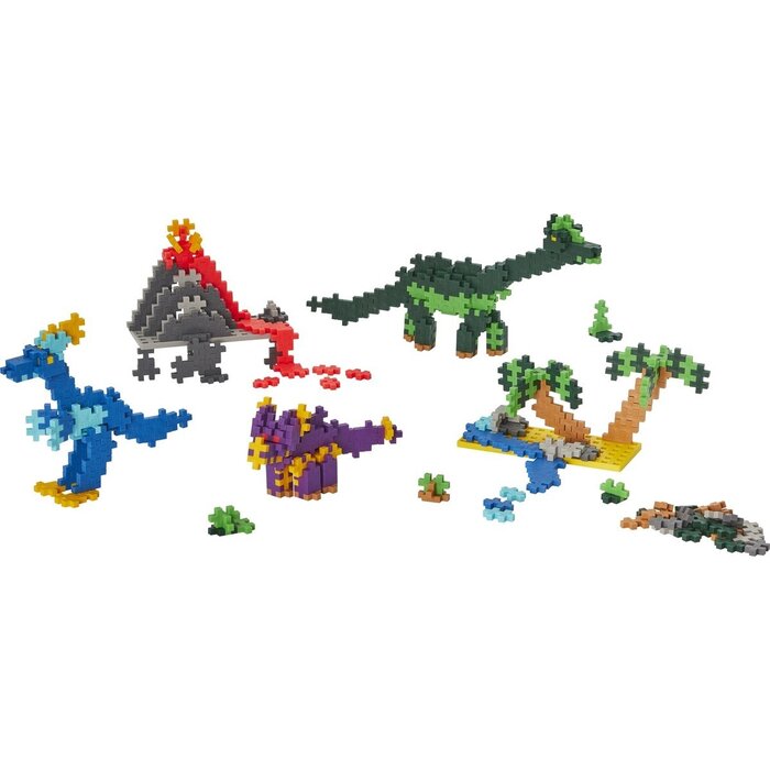 Plus-Plus Mini - learn to build, Dino's - 600 stuks met 2 bouwplaten