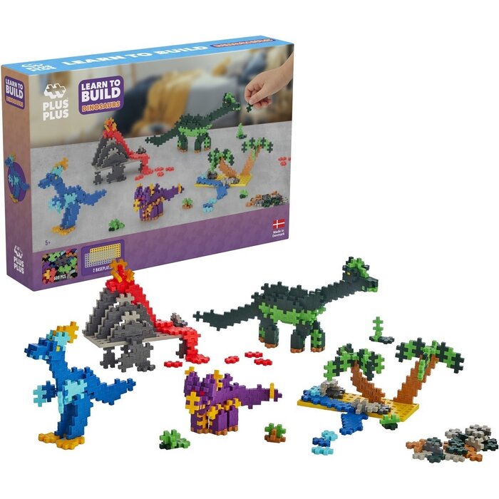 Plus-Plus Mini - learn to build, Dino's - 600 stuks met 2 bouwplaten