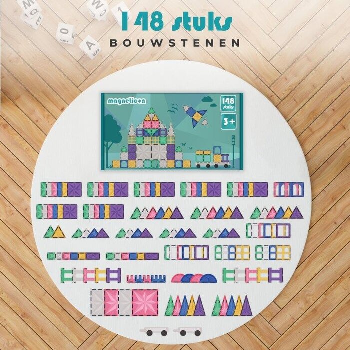 Magneticon Magnetische bouwtegels - pastel - 148 stuks