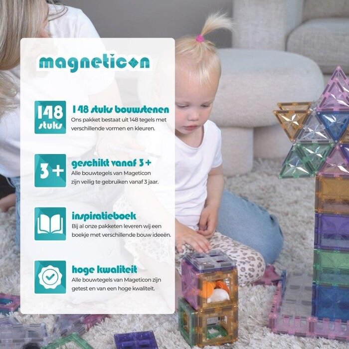 Magneticon Magnetische bouwtegels - pastel - 148 stuks