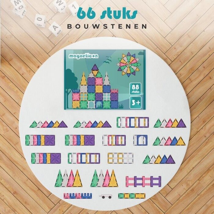 Magneticon Magnetische bouwtegels - pastel - 88 stuks