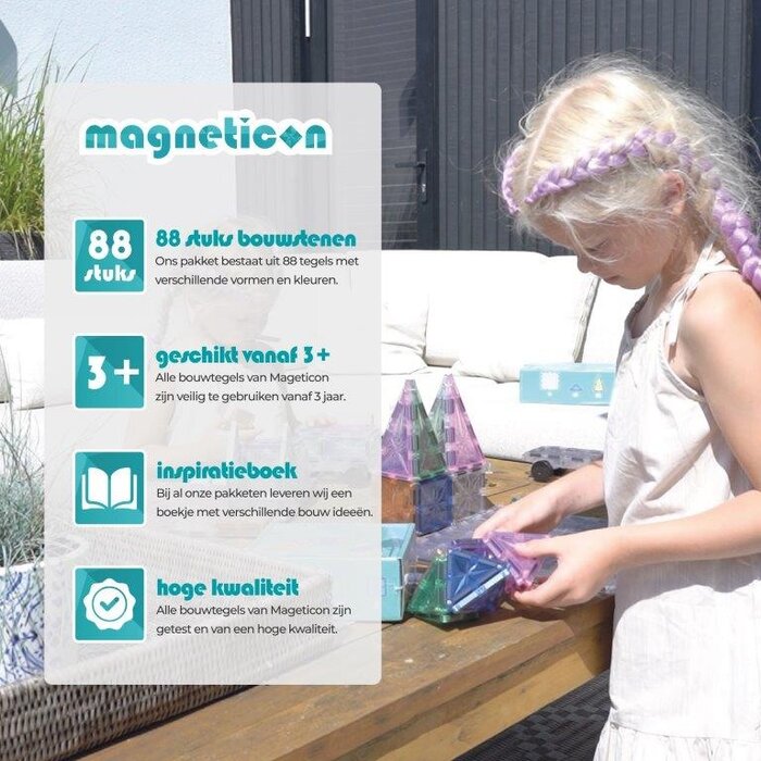 Magneticon Magnetische bouwtegels - pastel - 88 stuks