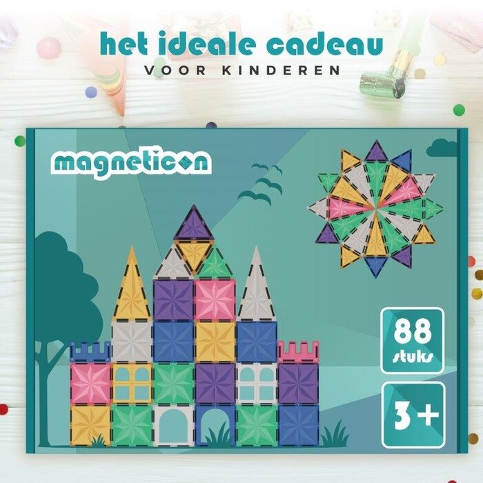 Magneticon Magnetische bouwtegels - pastel - 88 stuks