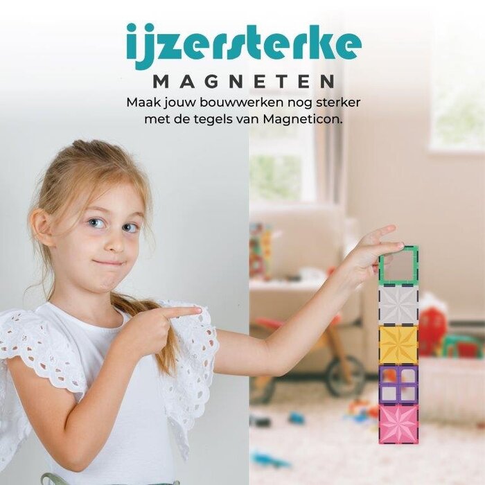 Magneticon Magnetische bouwtegels - pastel - 88 stuks