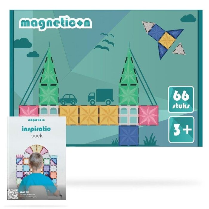 Magneticon Magnetische bouwtegels - pastel - 66 stuks