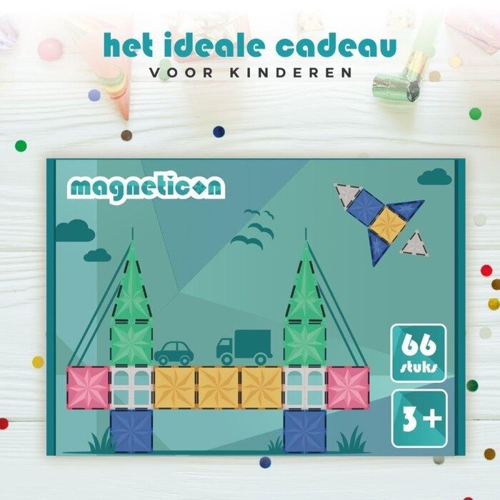 Magneticon Magnetische bouwtegels - pastel - 66 stuks