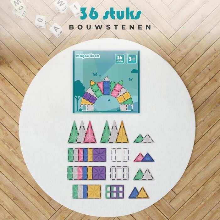Magneticon Magnetische bouwtegels - pastel - 36 stuks