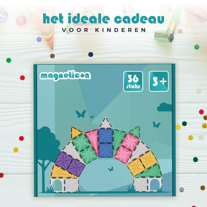 Magneticon Magnetische bouwtegels - pastel - 36 stuks