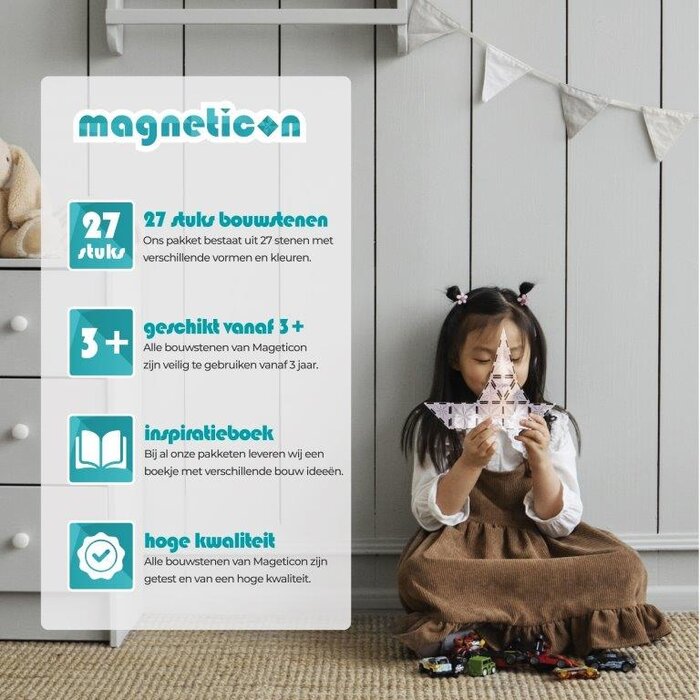 Magneticon Magnetische bouwtegels - 27 stuks - transparant