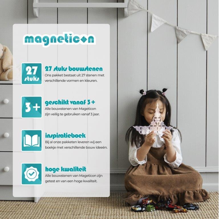 Magneticon Magnetische bouwtegels - 27 stuks - transparant