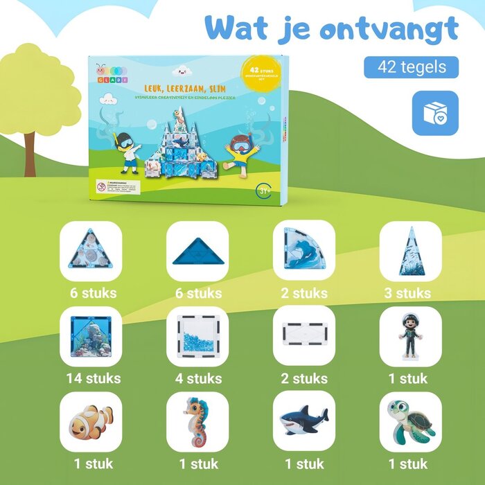 Gladi Magnetische tegels - onderwaterwereld - 42 delig