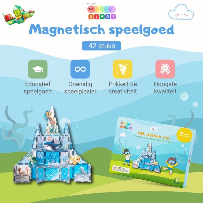 Gladi Magnetische tegels - onderwaterwereld - 42 delig