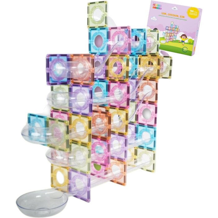 Gladi Magnetische tegels - pastel knikkerbaan - 128 delig
