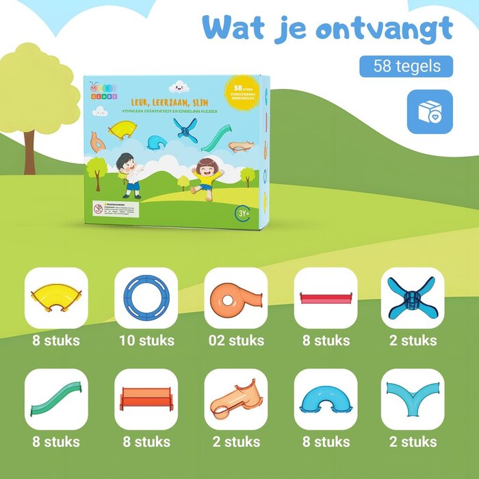 Gladi Magnetische tegels - uitbreiding knikkerbaan - 58 delig