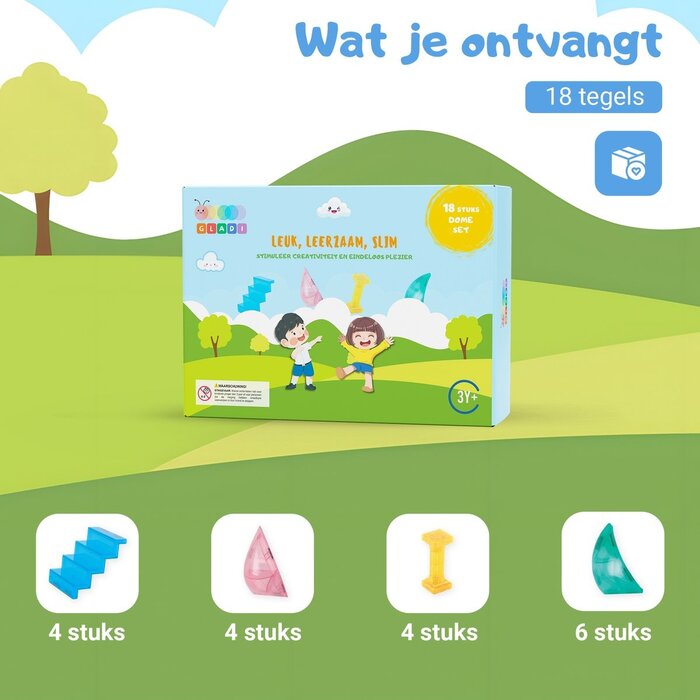 Gladi Magnetische tegels - uitbreidingsset dome - 18 delig