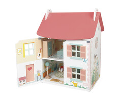 Janod Houten speelgoed - poppenhuis incl. meubels en 4 poppetjes