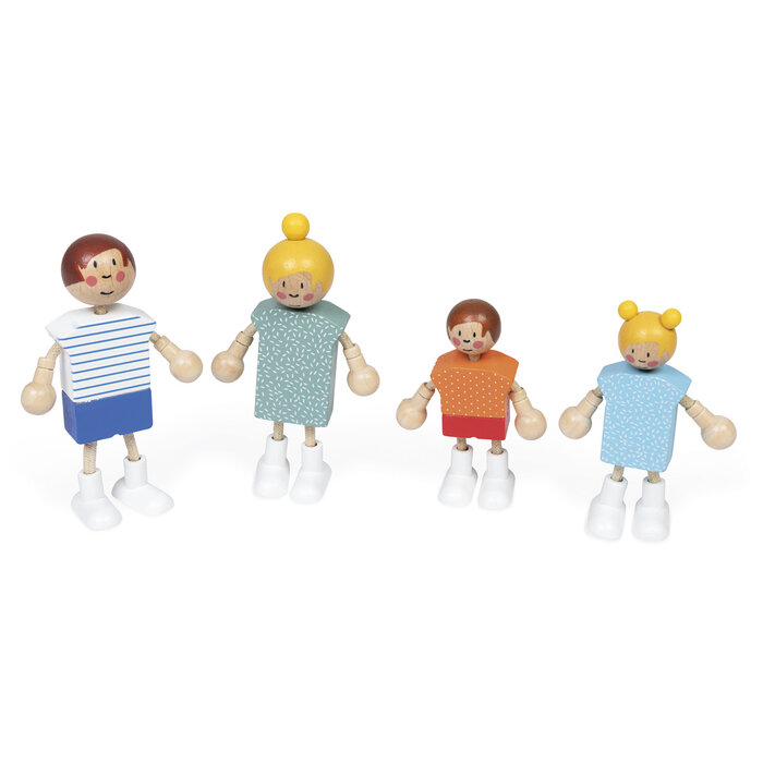 Janod Houten speelgoed - poppenhuis incl. meubels en 4 poppetjes
