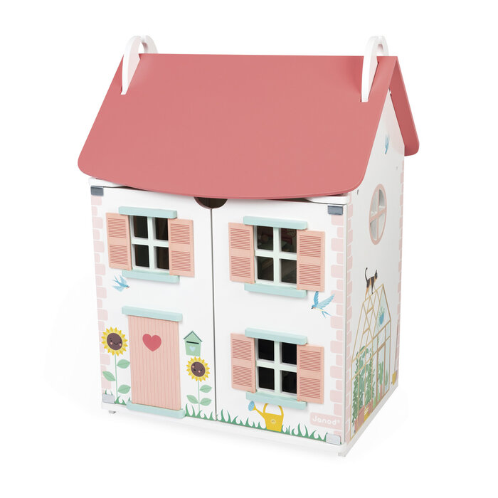 Janod Houten speelgoed - poppenhuis incl. meubels en 4 poppetjes