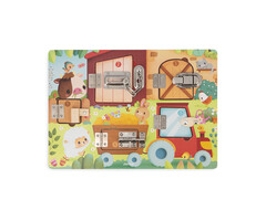 Janod Houten speelgoed - Activiteitenbord met sloten en grendels - De Boerderij