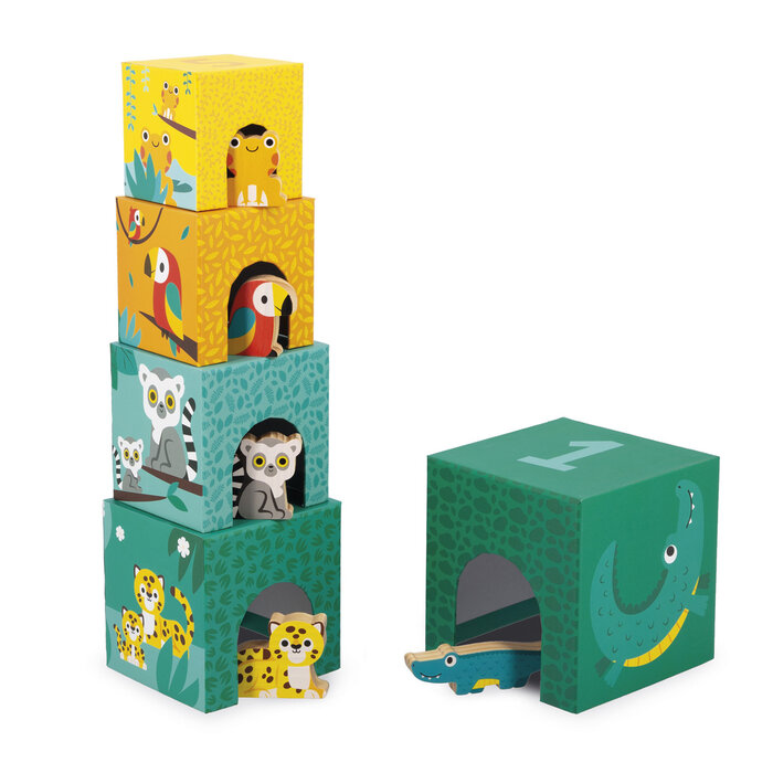 Janod Stapeltoren tropik met 5 houten diertjes