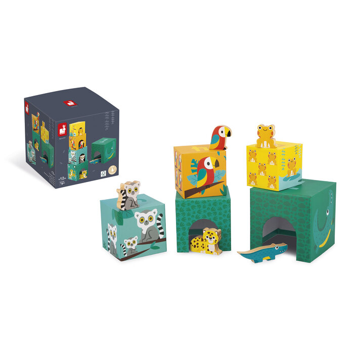 Janod Stapeltoren tropik met 5 houten diertjes