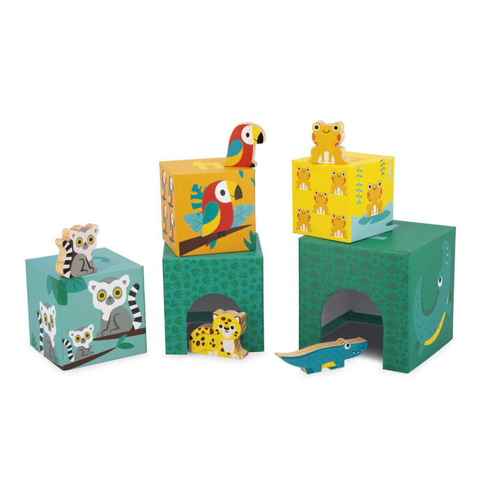Janod Stapeltoren tropik met 5 houten diertjes
