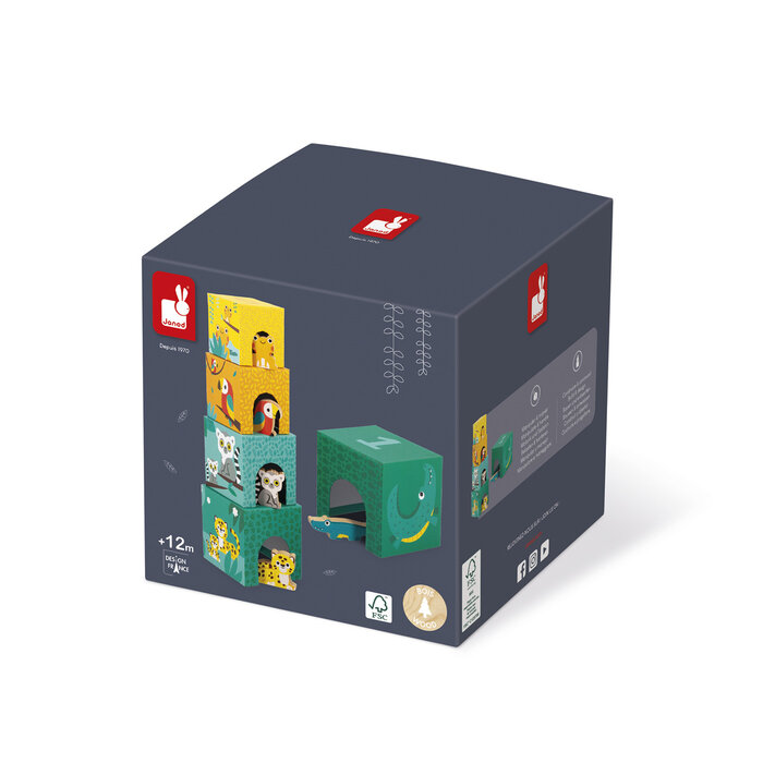 Janod Stapeltoren tropik met 5 houten diertjes