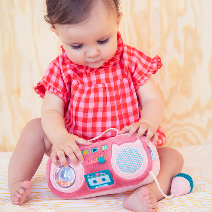 Lilliputiens stoffen radio met geluiden - Jeanne de kat