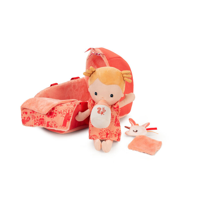 Lilliputiens Stoffen babypop  - Lena speelset, met (reis)wieg en accessoires