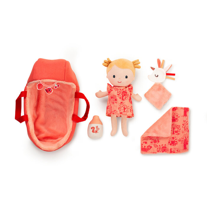 Lilliputiens Stoffen babypop  - Lena speelset, met (reis)wieg en accessoires