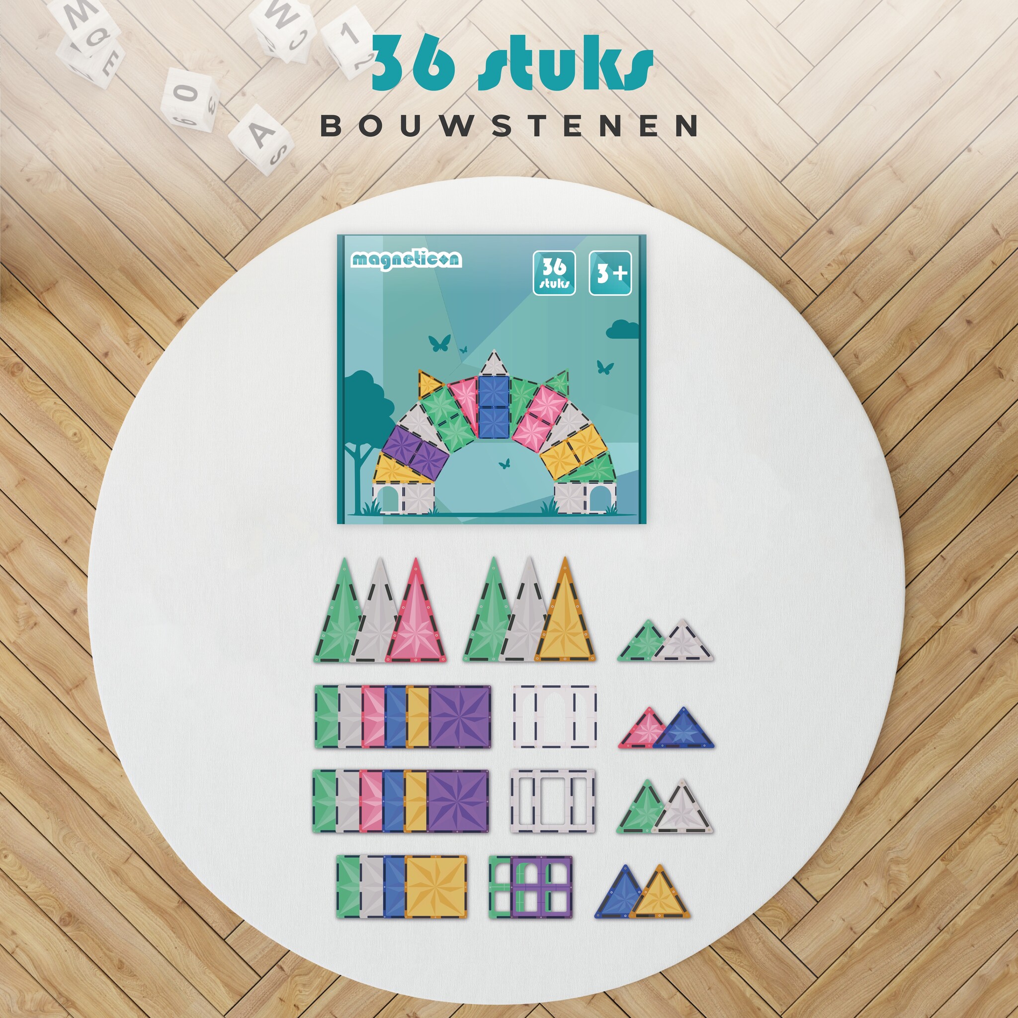 Magneticon Magnetische bouwtegels - pastel - 36 stuks
