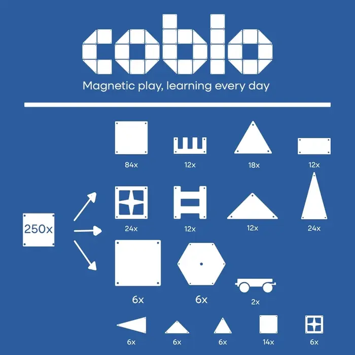 Coblo Magnetische tegels - XL set classic - 250-delig (voorheen de schoolbox)