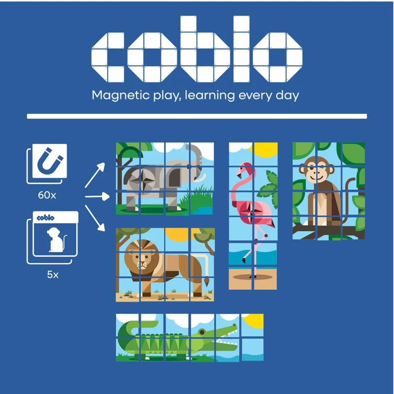 Coblo Magnetische tegels - Toppers Dieren - 60 stuks