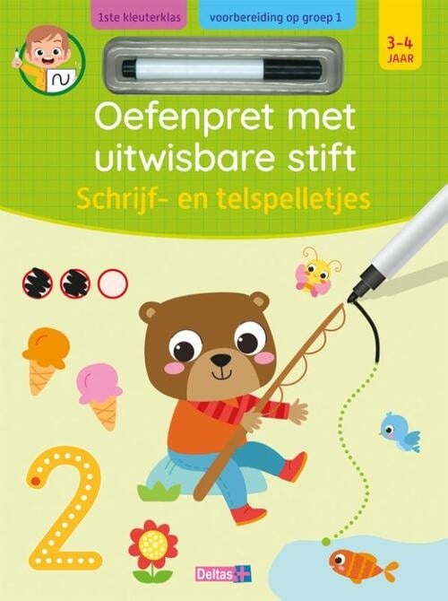 Deltas Oefenpret met uitwisbare stift - schrijf- en telspelletjes (3-4 jaar)