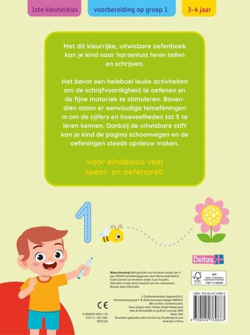 Deltas Oefenpret met uitwisbare stift - schrijf- en telspelletjes (3-4 jaar)