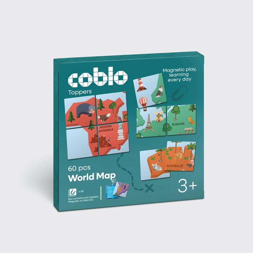Coblo Magnetische tegels - Toppers Wereldkaart - 60 stuks