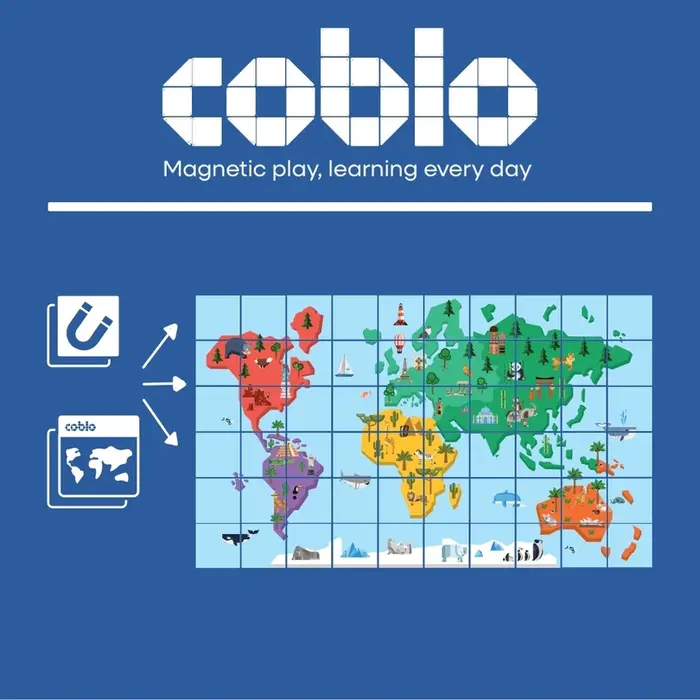 Coblo Magnetische tegels - Toppers Wereldkaart - 60 stuks