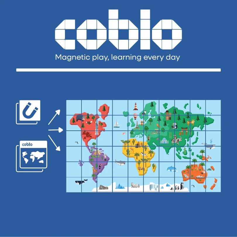 Coblo Magnetische tegels - Toppers Wereldkaart - 60 stuks